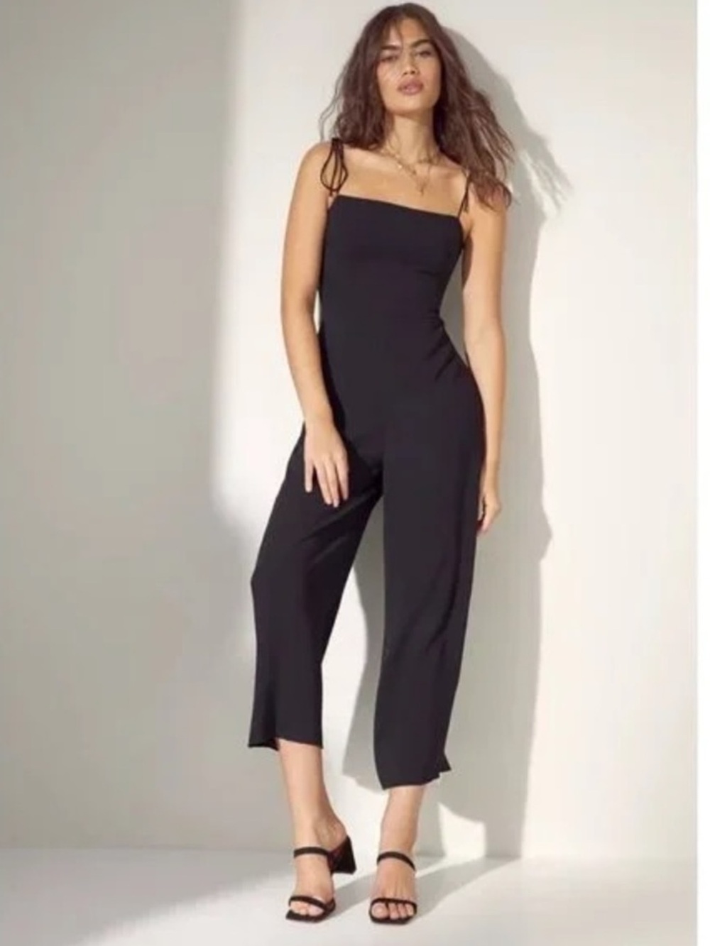 Wilfred Black Square-Neck Wide Leg Tie-Strap Jumpsuit